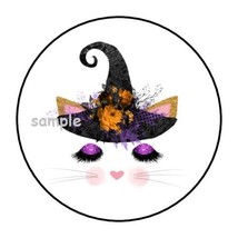 30 Cat Face Halloween Envelope Seals Labels Stickers 1.5&quot; Round Witch Flowers - £6.00 GBP