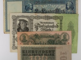 1910-1923 Germany 4-Note Set // Empire 50-100 Mark // Republic 50000-100... - $911.56 MXN