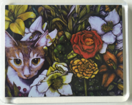 Cat Art Acrylic Large Magnet - Rudy with Flowers - $8.00