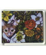 Cat Art Acrylic Large Magnet - Rudy with Flowers - $8.00