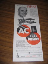 1951 Print Ad AC Fuel Pumps Captain Eddie Rickenbacker &amp; Bi-Plane Airplane - £13.08 GBP