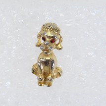 Poodle Brooch Pin Gold Tone Red Eyes 3/4&quot; - £11.70 GBP