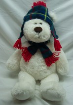 Gund Cute White Teddy Bear W/ Winter Hat &amp; Scarf 19&quot; Plush Stuffed Animal - £19.43 GBP