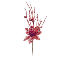 Red Glitter Poinsettia Pick 2.75 To 4 X 13.8 Inches - £12.96 GBP