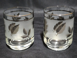 Vintage LIBBEY GLASS 3&quot; Juice Tumbler SILVER LEAF 4 Ounce - Pair Of 2 - USA - £11.14 GBP