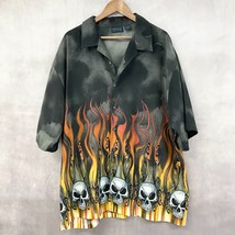 MT:2 Flaming Skulls Button Up Shirt Mens XXXL Grunge Street Biker Flames... - $31.49