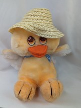 Orange Duck Plush 11 Inch Straw Hat Gingham Bandana Mty International Stuffed - £13.08 GBP