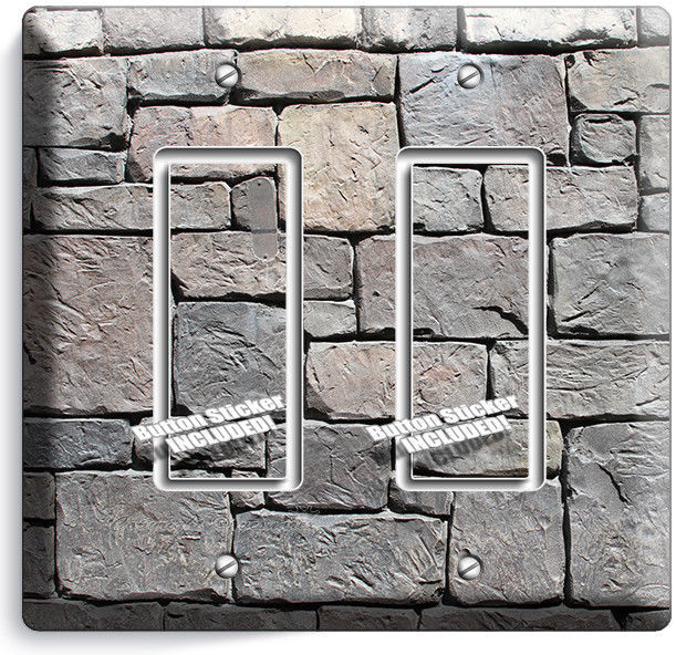OLD MEDIEVAL CASTLE ROCK STONE WALL 2 ROCKER LIGHT SWITCH PLATE ROOM HOME DECOR