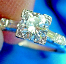 Earth mined Diamond Deco Engagement Ring Vintage Platinum Solitaire Size 6.25 - £4,504.95 GBP