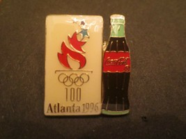 Coca -Cola 1996 Olympic Atlanta Coca-Cola Bottle &amp; Torch Lapel Pin - $2.48