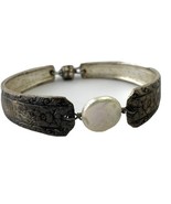 Antique Silvertone Bracelet w/ Mother-Of-Pearl Center Stone, Magnetic Cl... - $9.49