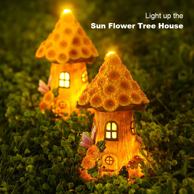 Solar  Craft Miniature House Led Light Garden Fairy Outdoor Walkway  Flower Resi - £78.93 GBP