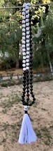 8 mm Rnd 108+1 Beads 40&quot; Natural Black Onyx + White Agate Jaap Rosary, Japa Mala - £32.63 GBP