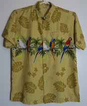 Barefoot Attitude Parrots Birds Short Sleeve Hawaiian Shirt Yellow Medium - £18.83 GBP