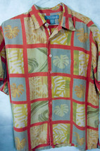 OUTSTANDING Tori Richard Orange W/Green, Blue Blocks 100% Silk Hawaiian Shirt XL - £26.66 GBP