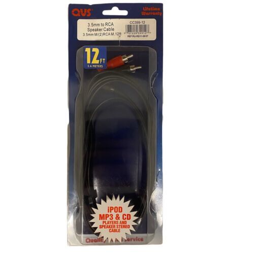 QVS 3.5mm to RCA 12ft 3.6m Stereo Speaker Cable Cord CC339-12 NEW NIB - $3.95