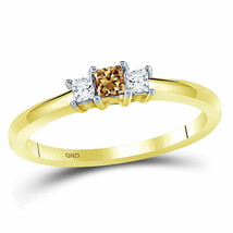 14kt Yellow Gold Princess Brown Diamond 3-stone Bridal Wedding Engagement Ring - £280.03 GBP