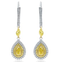 2.42 CT Forme Poire Diamant Jaune Larme Halo Boucles D&#39;Oreilles 14k or Blanc - £4,852.88 GBP