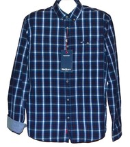 North 56.4 Men&#39;s Blue  Plaids Logo Casual Cotton Shirt Sz US L  EU XL NEW - £26.62 GBP