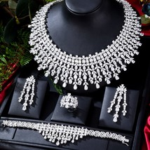 4PCS Luxury WATERDROP Big Statement Jewelry set For Women Wedding Cubic Zircon C - £260.19 GBP