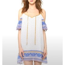 Free People Blue White Cold Shoulder Tunic Dress Size Medium - £19.87 GBP