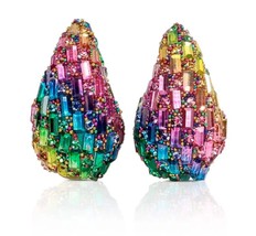 Chunky Multi Shape Rhinestone Cluster Teardrop Large Stud Gold Plated Earring - £23.56 GBP