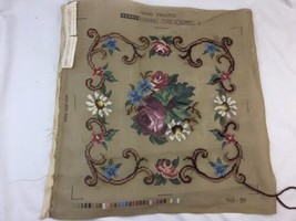 Pretty Tapex Vienna Needlepoint Canvas Only Austria Flowers Started 16”x16” - $24.70