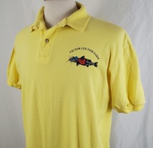 Vintage Victor Lee Fish Farm Polo Shirt Large Two Button Yellow 50/50 Hanes - £14.94 GBP