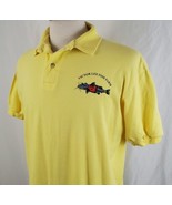 Vintage Victor Lee Fish Farm Polo Shirt Large Two Button Yellow 50/50 Hanes - £15.16 GBP