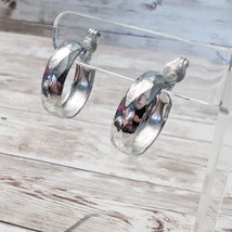 Vintage Clip On Earrings Faceted Silver Tone Hoops 1&quot; - Condition Issues - £7.06 GBP