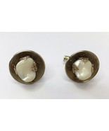 Vintage Estate Cuff Links White Glass or Polished Stone &amp; Gold Tone - $20.00