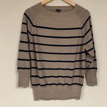 NWT TALBOTS Sweater Women&#39;s Large Tan Black Striped Wool Blend Knit Pull... - $24.75
