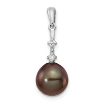 14K WG 8-9mm Teardrop Saltwater Cultured Tahitian Pearl .04ct Dia. Pendant XF735 - £290.89 GBP