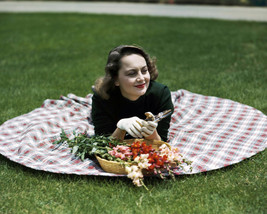 Olivia De Havilland Lying on Grass with Flowers 1940's Rare 16x20 Canvas - $69.99