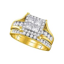 14kt Yellow Gold Womens Princess Diamond Square Halo Bridal Wedding Engagement R - £1,687.21 GBP