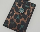 Coach Signature Leopard Print Leather Brown Black Card Case ID Holder Pr... - $37.51