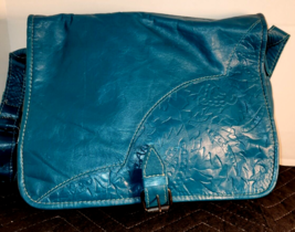 Vintage 1980&#39;s Barganza Embossed Leather Shoulder Handbag Teal - £14.91 GBP