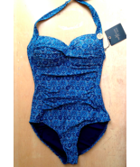 NWT Nip Tuck Sexy Blue Geometric Balconette Ruched One Piece Swim Suit U... - £30.50 GBP