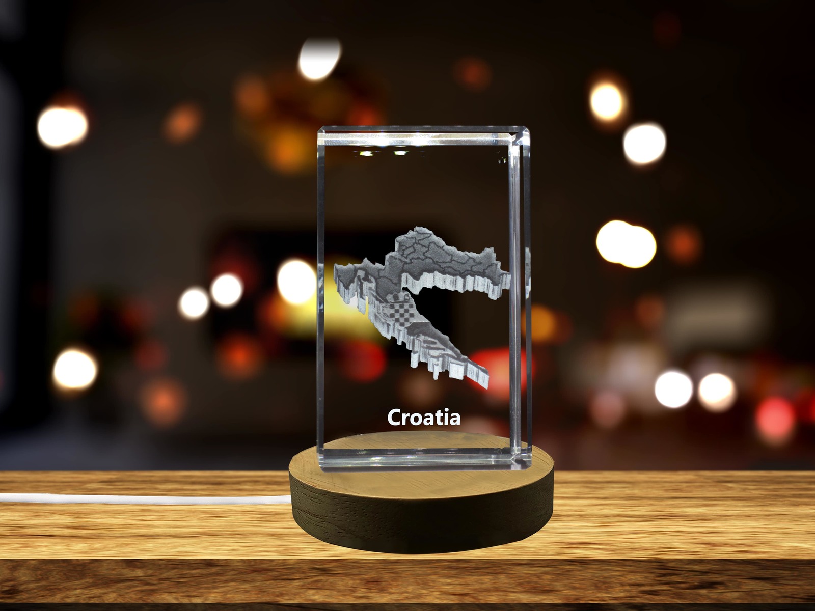 LED Base included | Croatia 3D Engraved Crystal 3D Engraved Crystal Keepsake