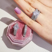 3 CT Round Lab-Created Diamond 14K White Gold Engagement Pretty Bridal Ring Sets - £264.95 GBP