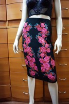 EUROPEAN PARTY BLACK PENCIL SKIRT FLORAL KNITTED BODYCON KNEE LENGTH SKI... - $92.65