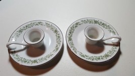 Pair Vintage Mikasa Candle Taper Holder Fine China Japan G 9059 White w/ Green - £11.76 GBP
