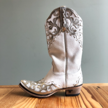 8.5 - Lane $495 White Wedding Silver Lilly Cowboy Snakeskin Boots EUC 10... - $225.00