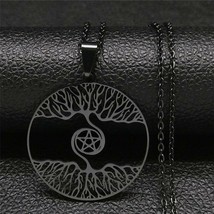 Norse Yggdrasil Necklace Black Stainless Steel Viking Pagan Pentacle Amulet - £15.17 GBP