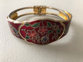 Cloisonne Bangle Bracelet with Hinge Gold and Red - £5.63 GBP