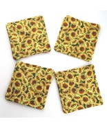 NEW- Set of 4 handmade fabric coasters, insulated and washable, Sunflowers - £10.53 GBP