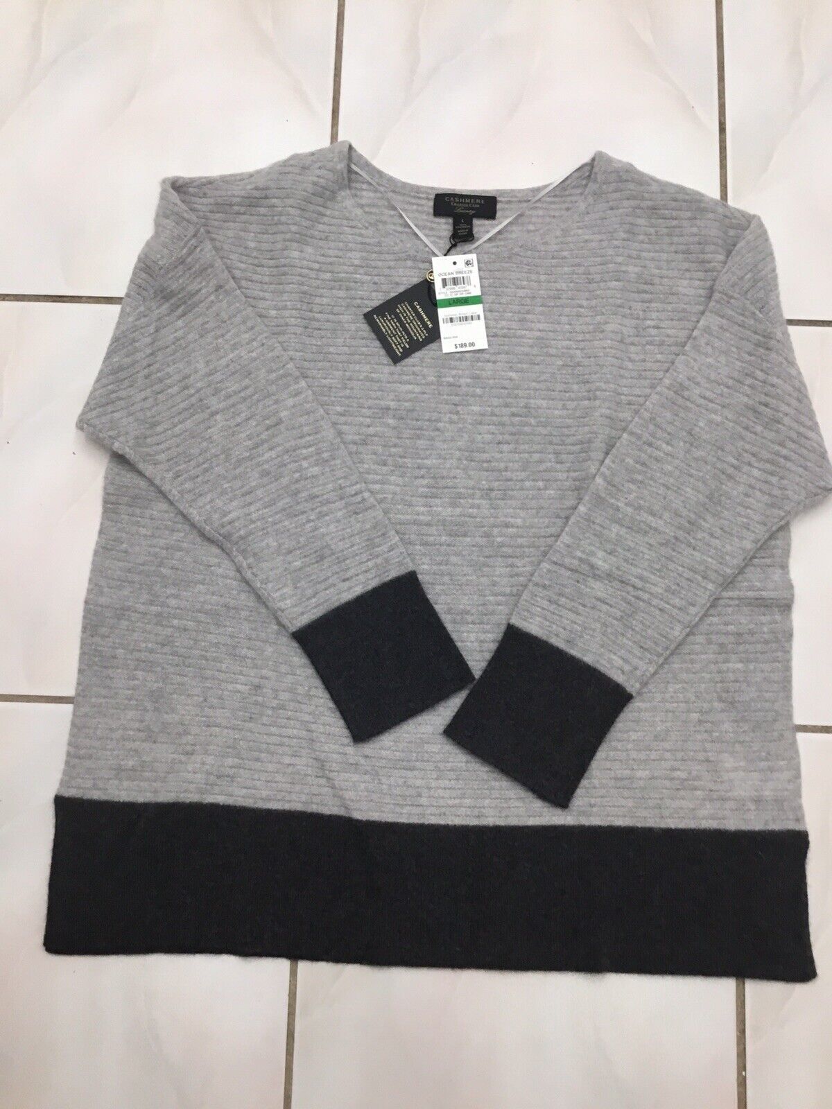 Primary image for NEW CHARTERS CLUB GRAY COLORBLOCK CASHMERE SWEATER SIZE L $189