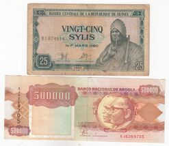 Angola, Guinea, Set of 2, Rare Different Banknotes Collection - $13.45