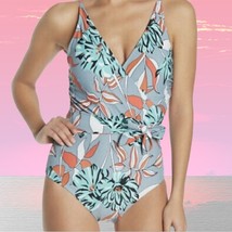 NICOLE MILLER Floral Tropical Wrap One Piece Swimsuit Size 10 - $33.87