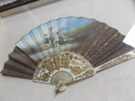 1950&#39;s Spanish Folding Fan Hand Painted Signed J. Ramon Carved Sticks - £195.73 GBP